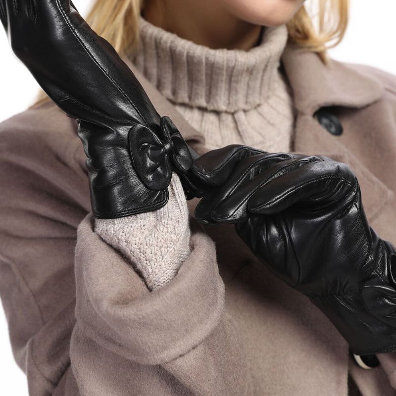 Guantes De Dedo Completo De Terciopelo Con Pantalla Táctil De Cuero Genuino Para Mujer Mantener Caliente Al Aire Libre Más Moda Para Montar En Bicicleta