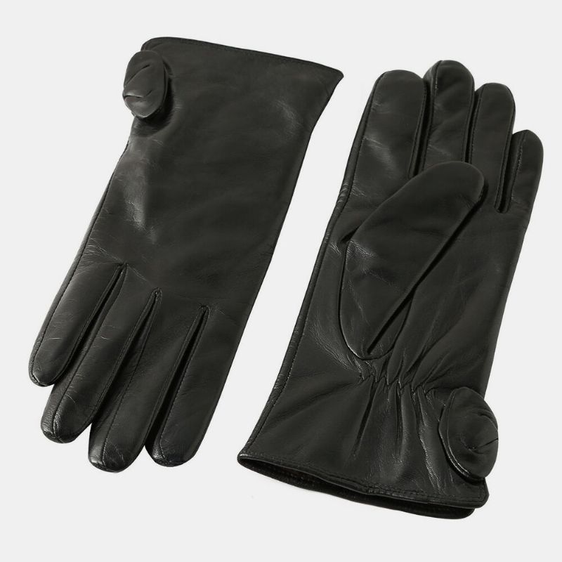 Guantes De Dedo Completo De Terciopelo Con Pantalla Táctil De Cuero Genuino Para Mujer Mantener Caliente Al Aire Libre Más Moda Para Montar En Bicicleta