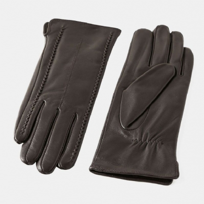 Guantes De Dedo Completo De Terciopelo Con Pantalla Táctil De Cuero Genuino Para Mujer Mantener Caliente Al Aire Libre Moda Para Montar En Bicicleta