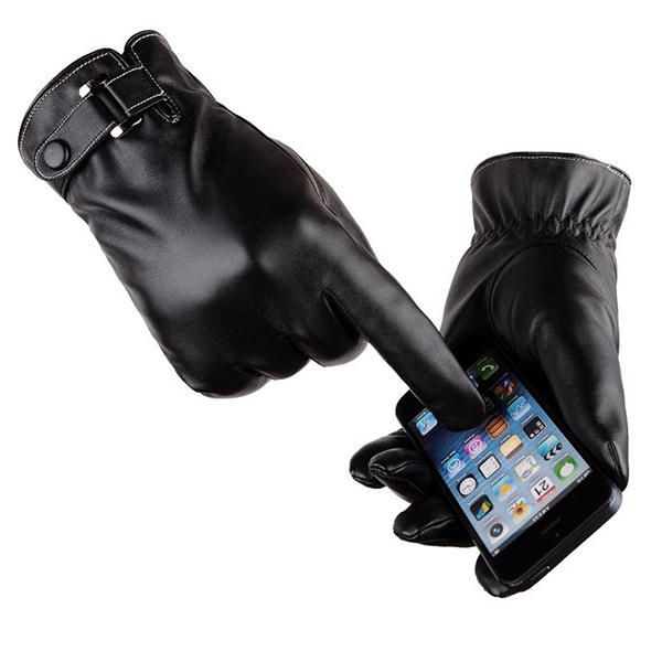 Guantes De Esquí De Ciclismo De Cuero Sintético Con Pantalla Táctil Cálida Para Hombre