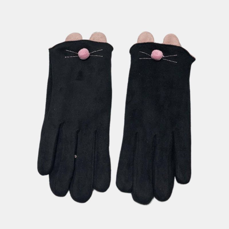 Guantes Para Mujer Guantes De Invierno Con Pantalla Táctil Más Guantes De Terciopelo Gruesos Y Cálidos Con Patrón De Gato Guantes De Cinco Dedos Para Conducir