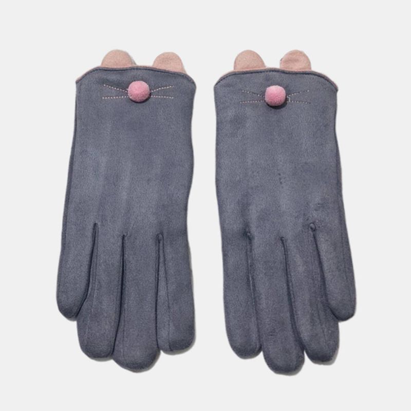 Guantes Para Mujer Guantes De Invierno Con Pantalla Táctil Más Guantes De Terciopelo Gruesos Y Cálidos Con Patrón De Gato Guantes De Cinco Dedos Para Conducir