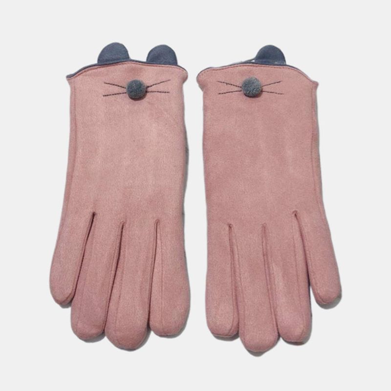 Guantes Para Mujer Guantes De Invierno Con Pantalla Táctil Más Guantes De Terciopelo Gruesos Y Cálidos Con Patrón De Gato Guantes De Cinco Dedos Para Conducir