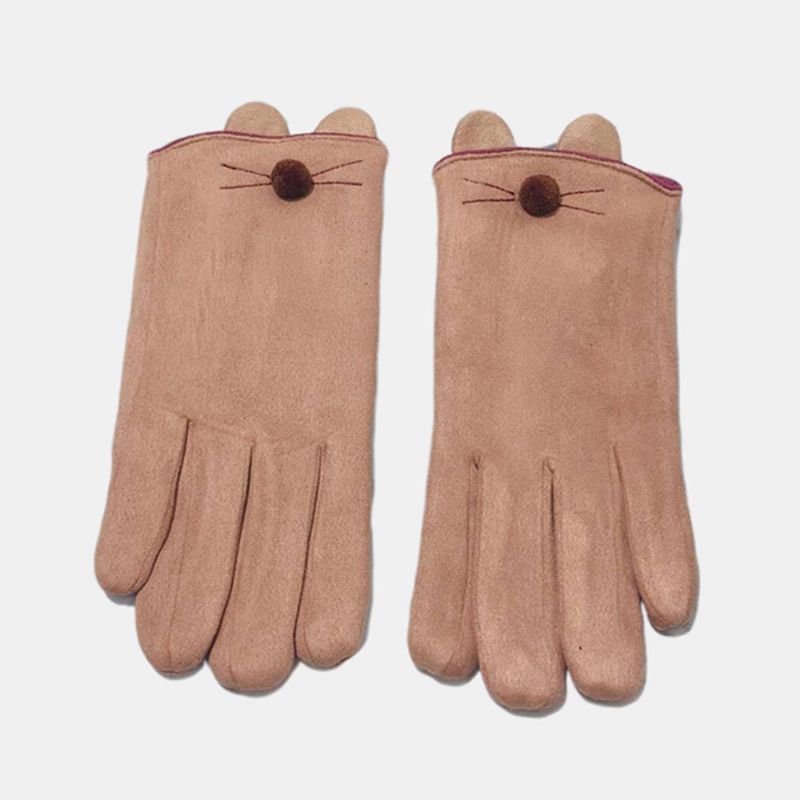 Guantes Para Mujer Guantes De Invierno Con Pantalla Táctil Más Guantes De Terciopelo Gruesos Y Cálidos Con Patrón De Gato Guantes De Cinco Dedos Para Conducir