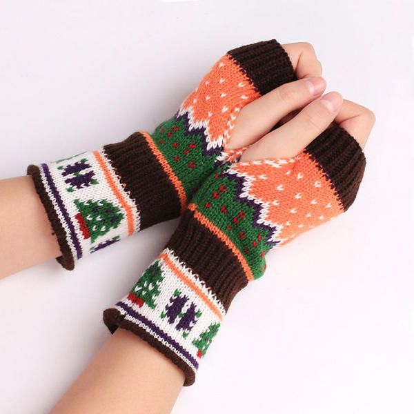 Guantes Sin Dedos Tejidos Cálidos De Invierno De Navidad Para Mujer Para Regalo De Navidad