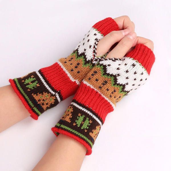 Guantes Sin Dedos Tejidos Cálidos De Invierno De Navidad Para Mujer Para Regalo De Navidad