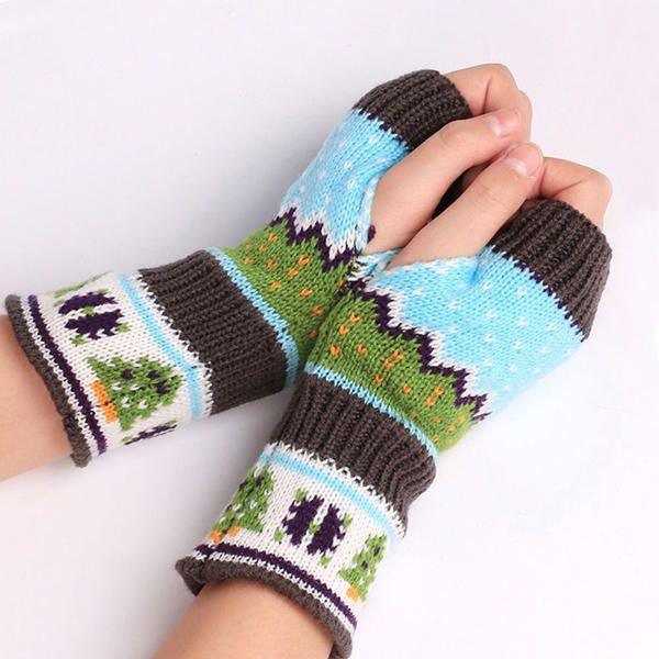 Guantes Sin Dedos Tejidos Cálidos De Invierno De Navidad Para Mujer Para Regalo De Navidad