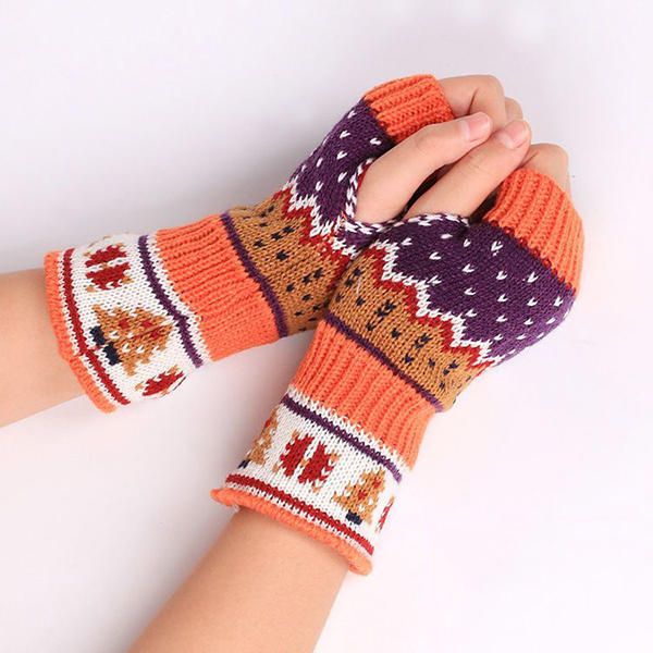 Guantes Sin Dedos Tejidos Cálidos De Invierno De Navidad Para Mujer Para Regalo De Navidad