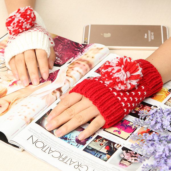 Guantes Táctiles De Pantalla De Bola De Mezcla De Colores Sin Dedos Para Mujeres Y Niñas