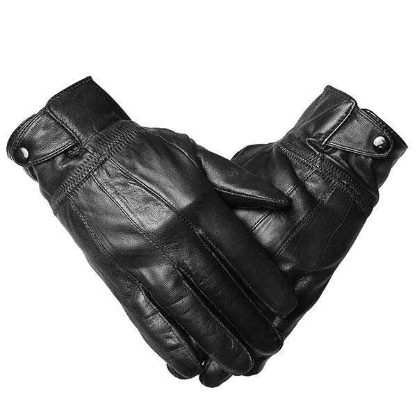 Hombres Guantes De Conducción De Cuero De Piel De Oveja Hebillas Ciclismo Mitones De Lino De Terciopelo A Prueba De Viento