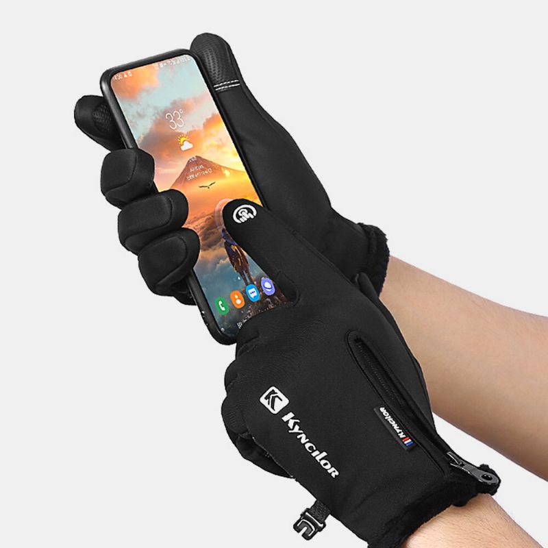 Pantalla De Vellón Unisex Tocable Invierno Al Aire Libre Manténgase Abrigado Impermeable Ciclismo Guantes De Dedo Completo