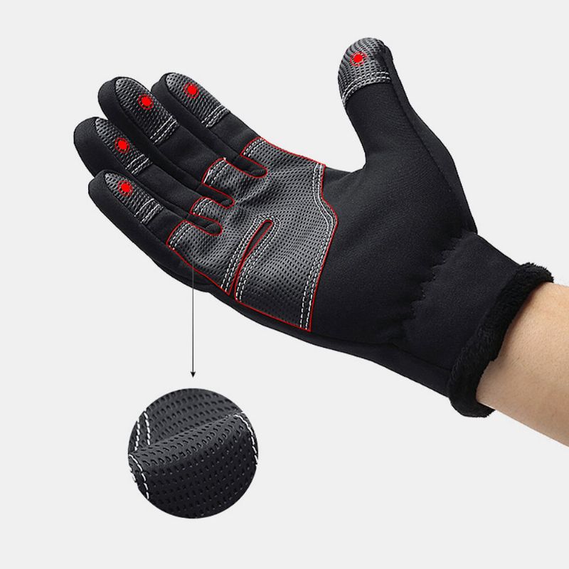 Pantalla De Vellón Unisex Tocable Invierno Al Aire Libre Manténgase Abrigado Impermeable Ciclismo Guantes De Dedo Completo