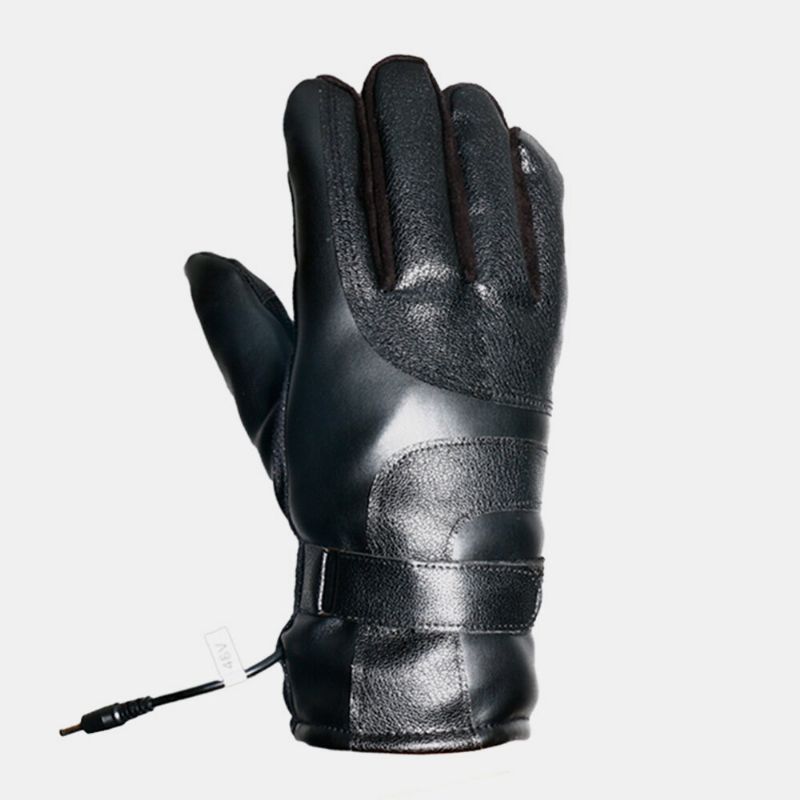 Unisex Carga Usb Calefacción Exterior Invierno Coche Eléctrico Montar Mantener El Agua Caliente Guantes De Cuero A Prueba De Viento