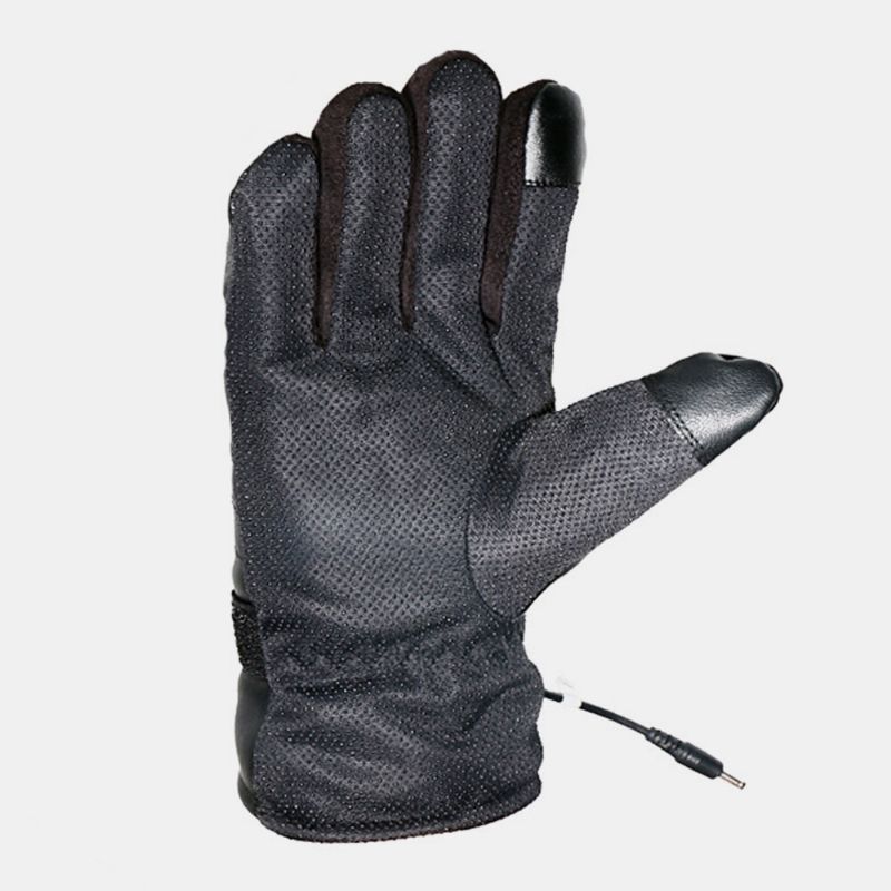 Unisex Carga Usb Calefacción Exterior Invierno Coche Eléctrico Montar Mantener El Agua Caliente Guantes De Cuero A Prueba De Viento