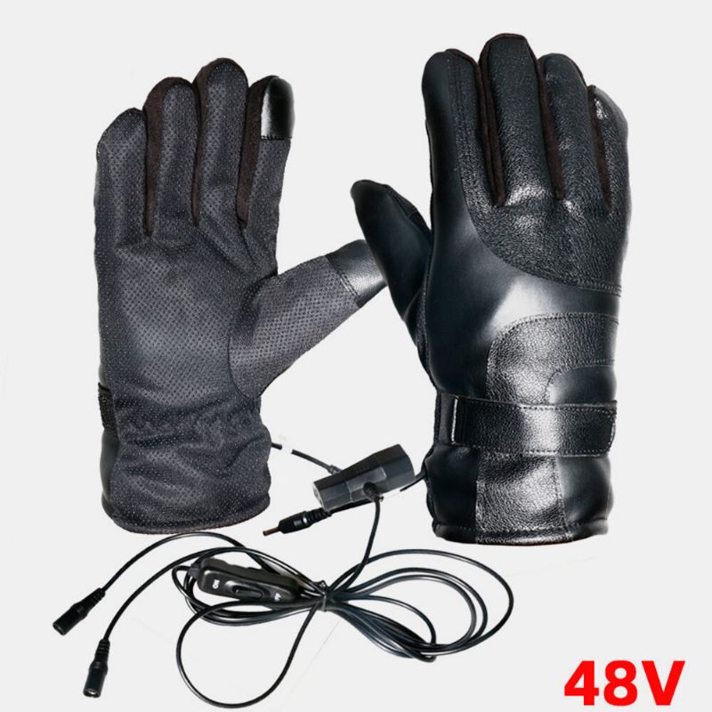 Unisex Carga Usb Calefacción Exterior Invierno Coche Eléctrico Montar Mantener El Agua Caliente Guantes De Cuero A Prueba De Viento