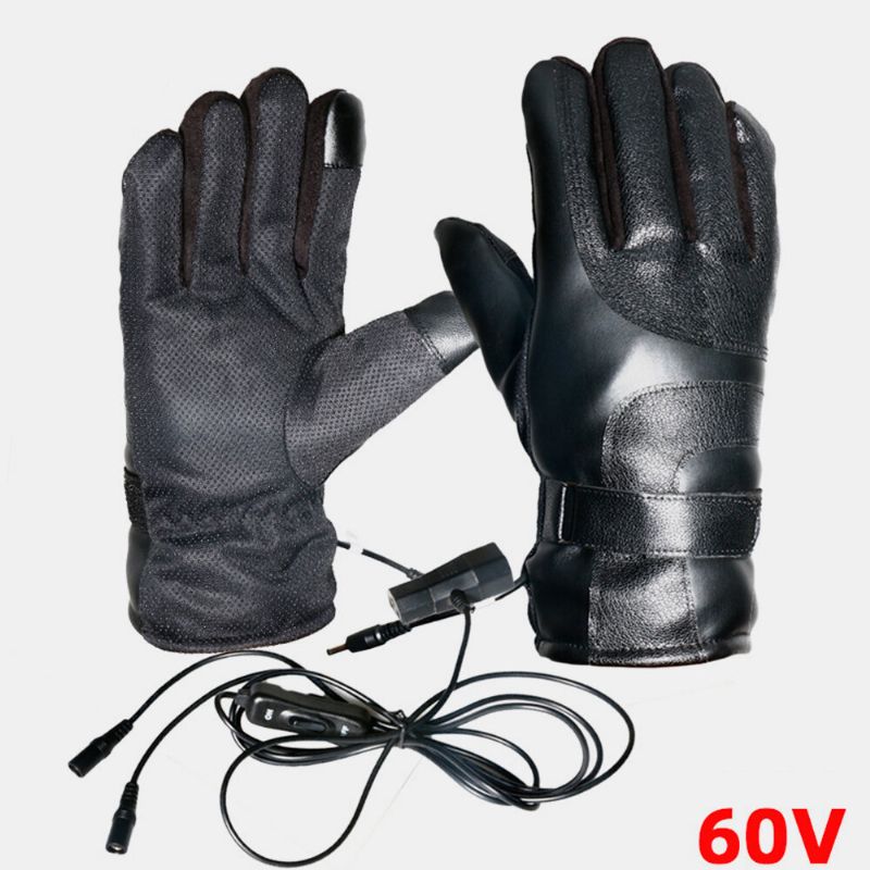 Unisex Carga Usb Calefacción Exterior Invierno Coche Eléctrico Montar Mantener El Agua Caliente Guantes De Cuero A Prueba De Viento