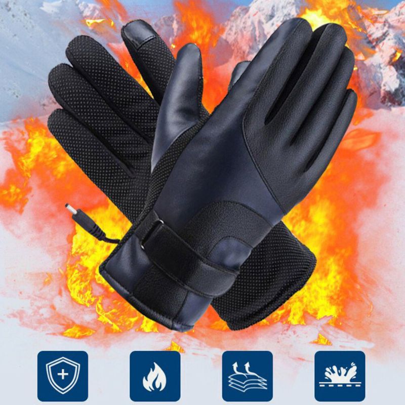 Unisex Carga Usb Calefacción Pantalla Táctil Al Aire Libre Invierno Coche Eléctrico Montar Mantener El Agua Caliente Guantes De Cuero A Prueba De Viento