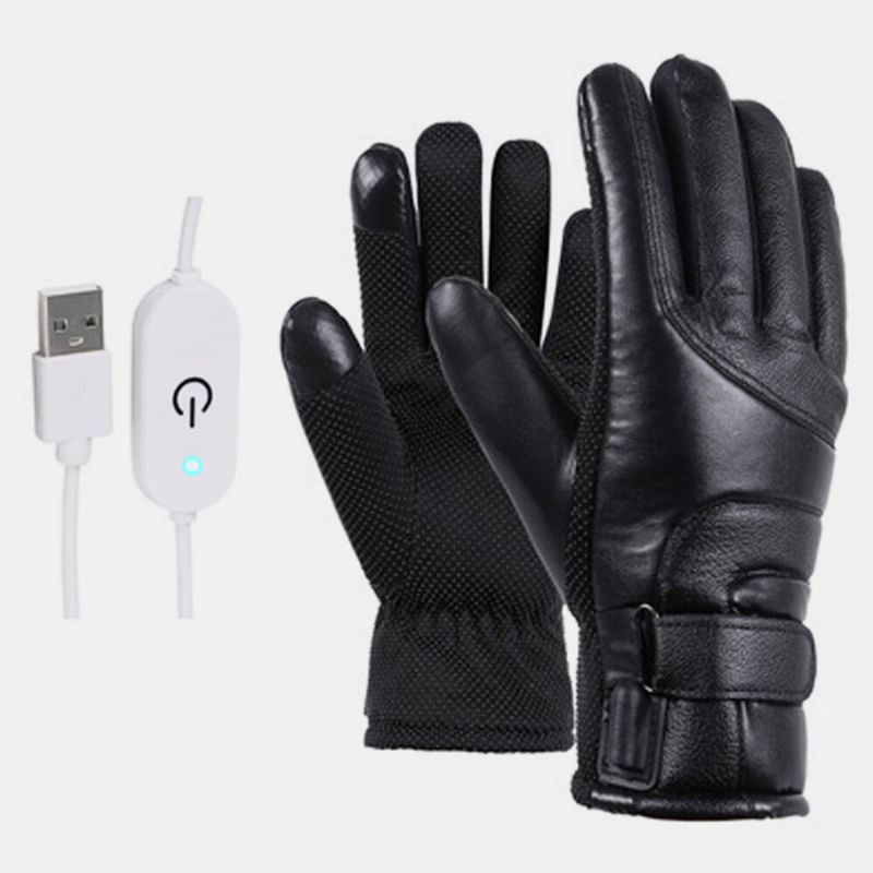 Unisex Carga Usb Calefacción Pantalla Táctil Al Aire Libre Invierno Coche Eléctrico Montar Mantener El Agua Caliente Guantes De Cuero A Prueba De Viento