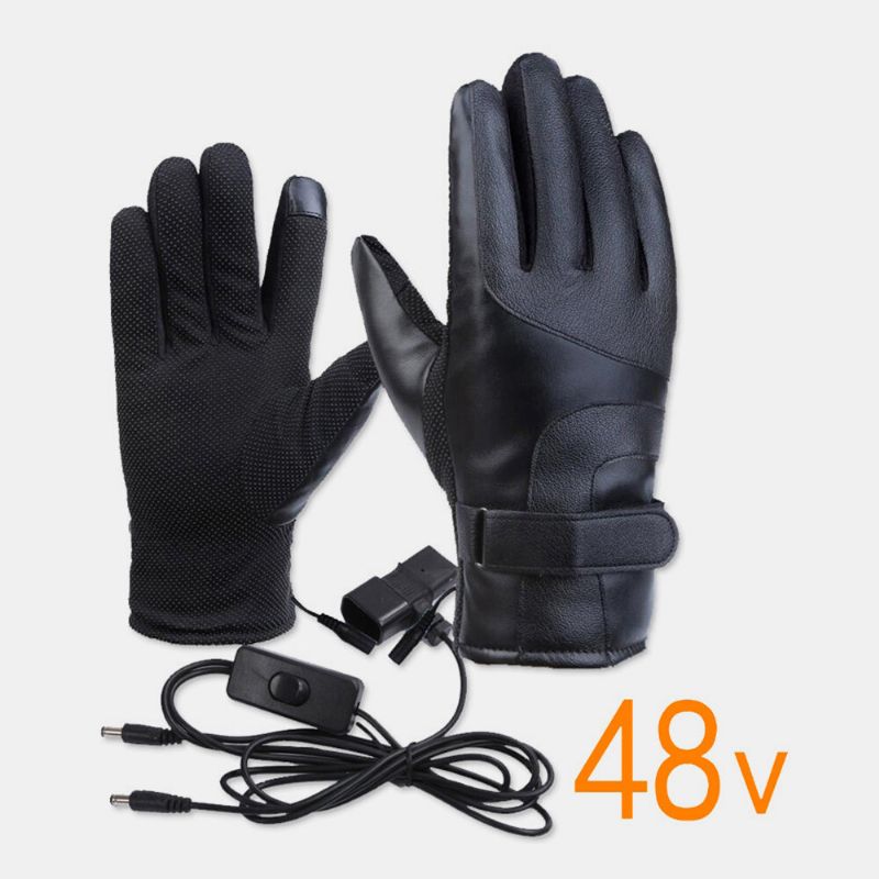 Unisex Carga Usb Calefacción Pantalla Táctil Al Aire Libre Invierno Coche Eléctrico Montar Mantener El Agua Caliente Guantes De Cuero A Prueba De Viento