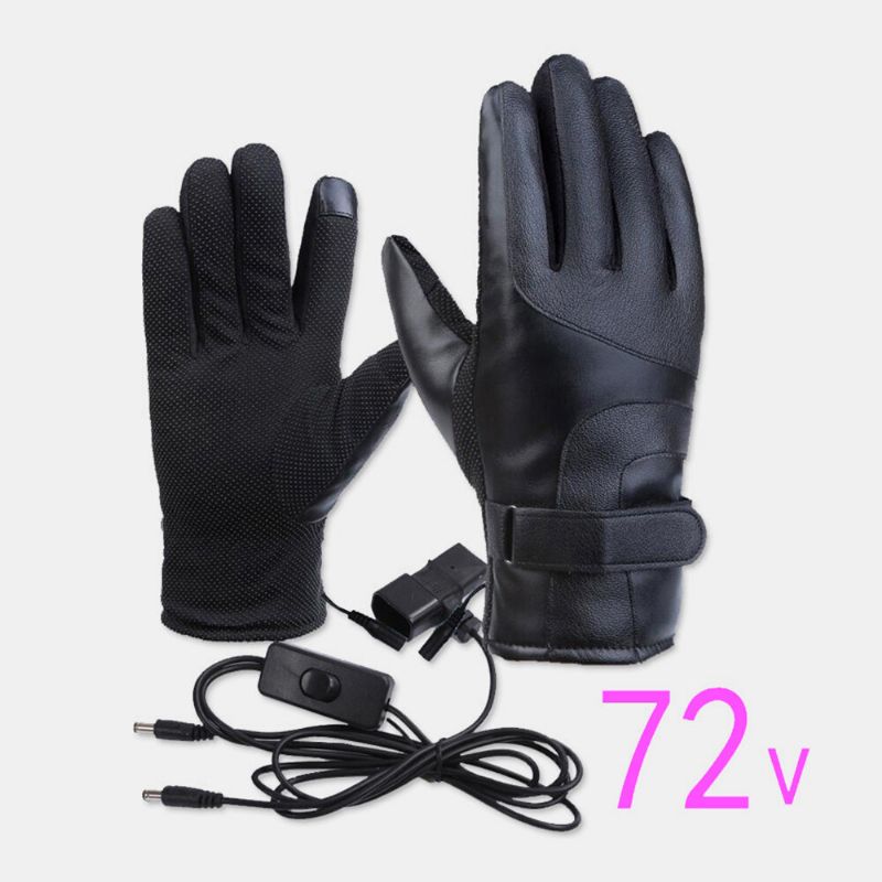 Unisex Carga Usb Calefacción Pantalla Táctil Al Aire Libre Invierno Coche Eléctrico Montar Mantener El Agua Caliente Guantes De Cuero A Prueba De Viento