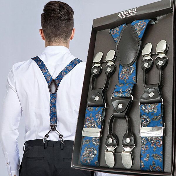 125cm Tirantes Para Hombre Tirantes De Cuero De Alta Elasticidad Tirantes De Cinturón Ajustables Con 6 Clips