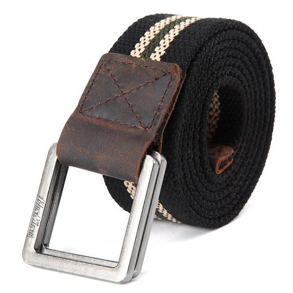 130cm Hombres Retro Anillos Dobles Pin Hebilla Cinturones Lona Informal Cintura Táctica Militar