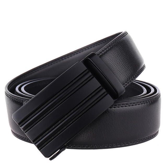 Cinturón De Hebilla Automática De Cuero Para Hombre Hebilla De Aleación Negra Mate Dos Capas De Cinturón De Cuero