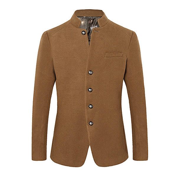 Abrigo De Traje De Cuello Alto De Lana De Corte Slim Casual Para Hombre