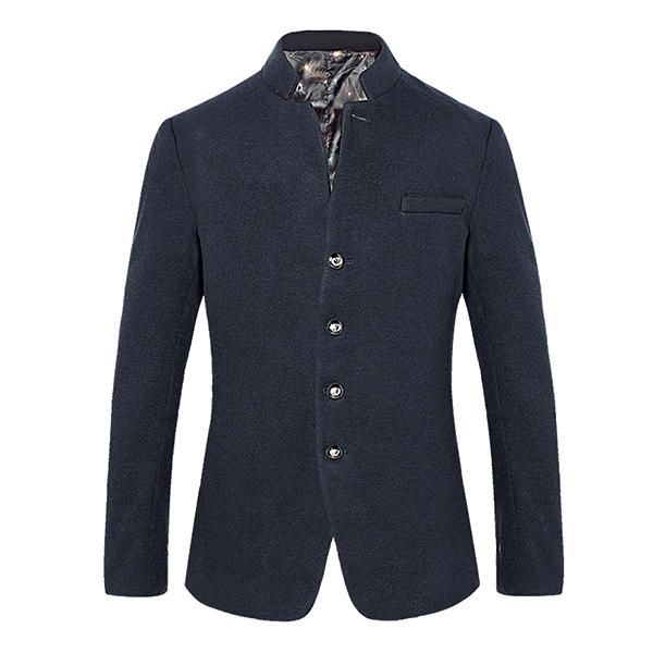 Abrigo De Traje De Cuello Alto De Lana De Corte Slim Casual Para Hombre