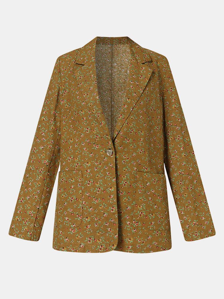 Blazers Casuales De Un Solo Pecho Con Estampado Floral De Algodón Vintage Para Mujer