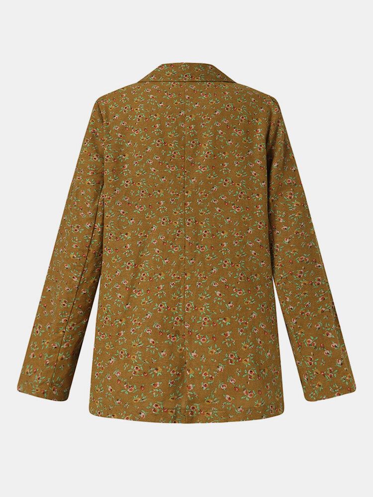 Blazers Casuales De Un Solo Pecho Con Estampado Floral De Algodón Vintage Para Mujer