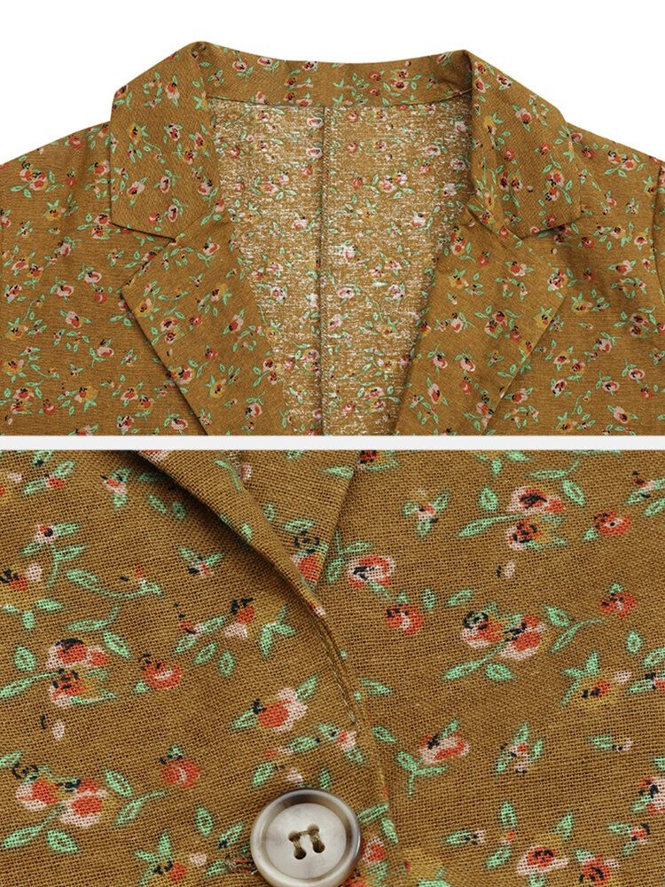 Blazers Casuales De Un Solo Pecho Con Estampado Floral De Algodón Vintage Para Mujer