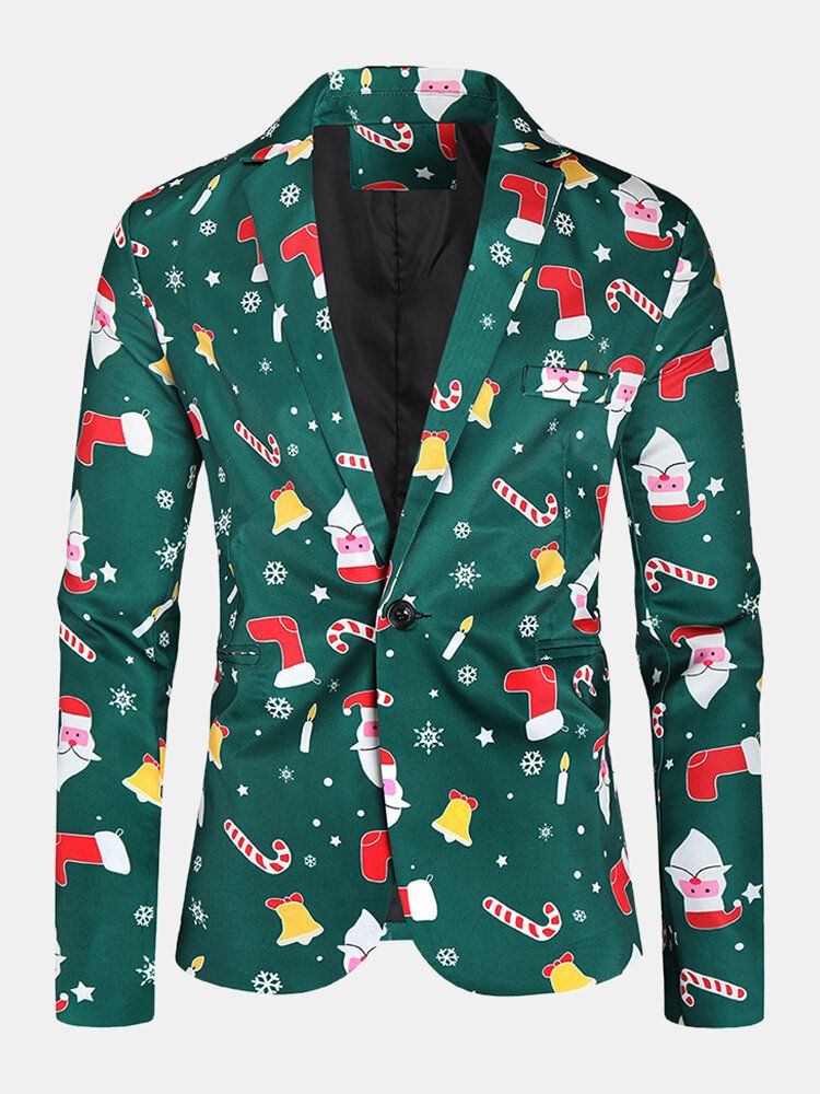 Chaqueta Con Estilo De Un Solo Pecho De Algodón Con Estampado De Elemento Navideño Para Hombre