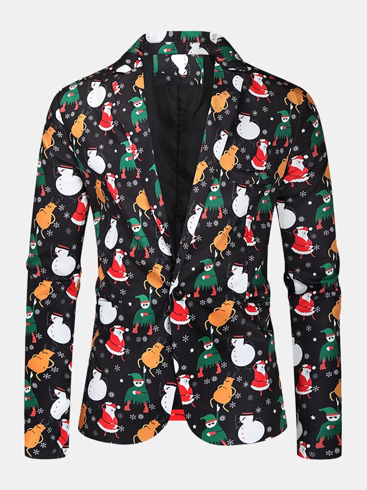 Chaqueta Con Estilo De Un Solo Pecho De Algodón Con Estampado De Elemento Navideño Para Hombre