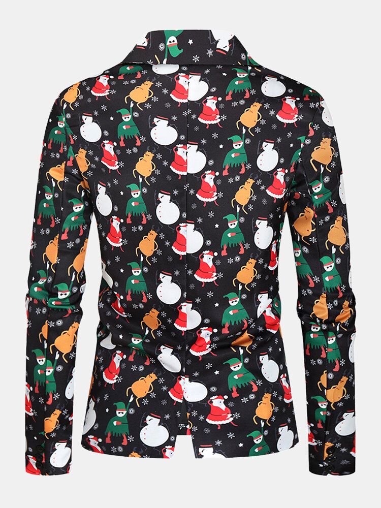 Chaqueta Con Estilo De Un Solo Pecho De Algodón Con Estampado De Elemento Navideño Para Hombre