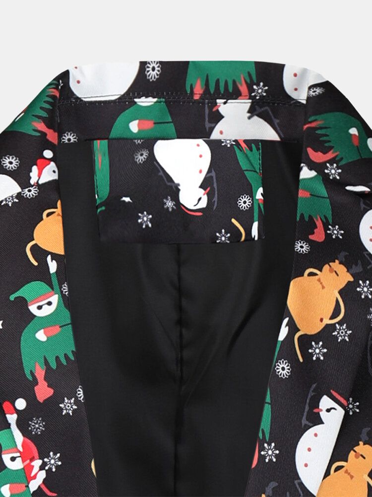 Chaqueta Con Estilo De Un Solo Pecho De Algodón Con Estampado De Elemento Navideño Para Hombre