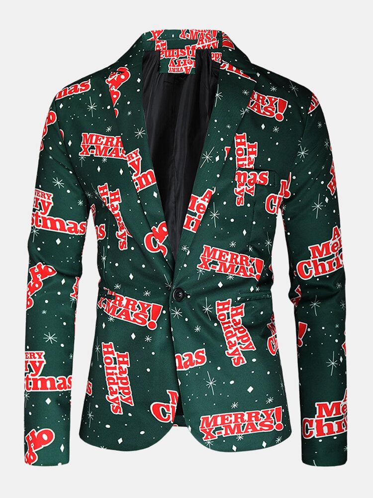 Chaqueta Con Estilo De Un Solo Pecho De Algodón Con Estampado De Elemento Navideño Para Hombre