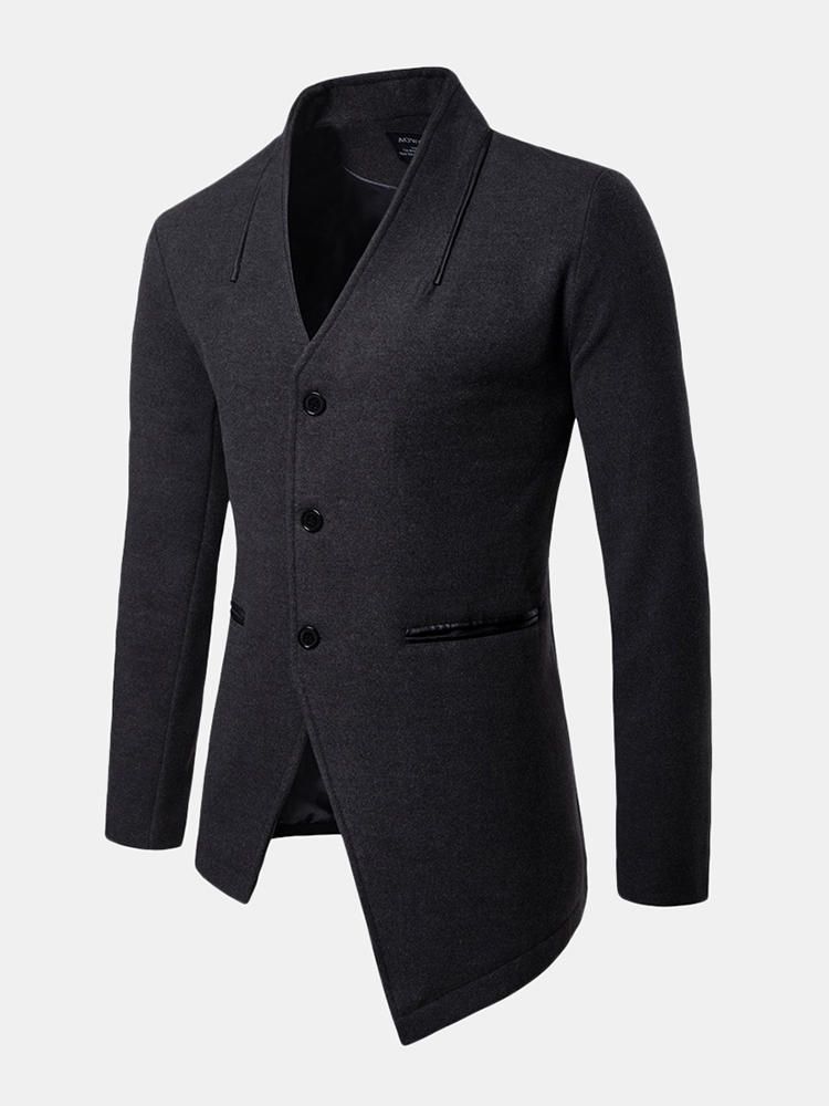 Traje Irregular De Color Sólido De Estilo Británico Con Cuello En V Gabardina Blazers Para Hombres