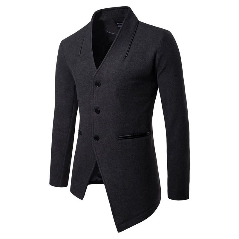 Traje Irregular De Color Sólido De Estilo Británico Con Cuello En V Gabardina Blazers Para Hombres