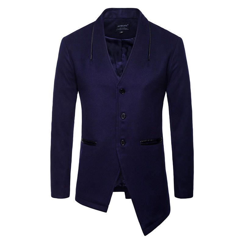 Traje Irregular De Color Sólido De Estilo Británico Con Cuello En V Gabardina Blazers Para Hombres