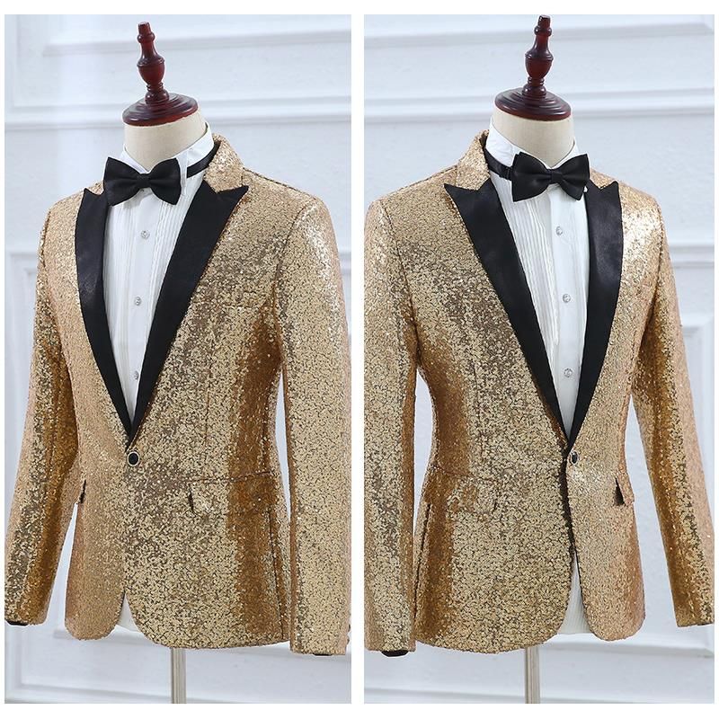 Traje De Vestir De Lentejuelas Para Hombre Blazer De Escenario De Banquete De Boda De Palacio