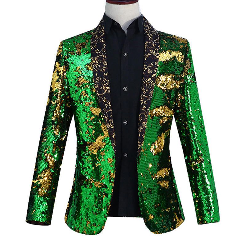 Vestido De Lentejuelas De Doble Color Reversible Para Hombre Traje De Boda De Escenario Con Cuello Floral Blazers Casuales