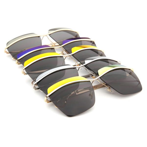 2015 Uv400 Mujeres Sun Glassess Sin Montura Marco Dorado Metal Mercury Gafas Cuadradas