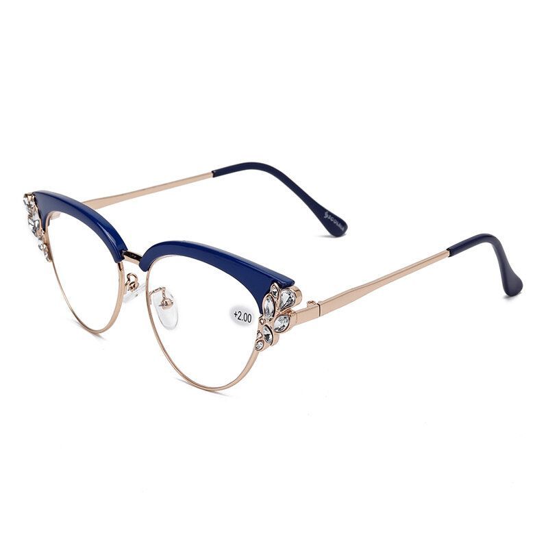 Gafas De Lectura Para Computadora Con Montura De Ojo De Gato Ultraligera Para Mujer Con Diamantes De Imitación