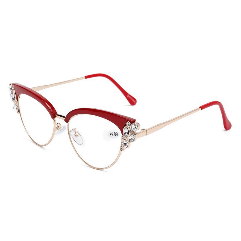 Gafas De Lectura Para Computadora Con Montura De Ojo De Gato Ultraligera Para Mujer Con Diamantes De Imitación