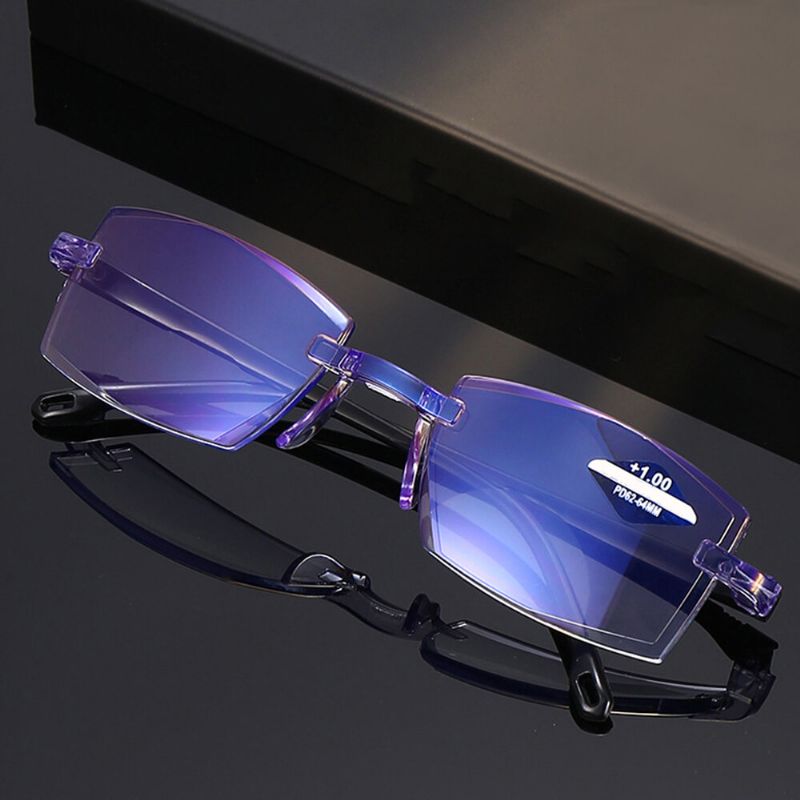 Gafas De Lectura Unisex Anti-azul Sin Marco Hd Con Recorte De Diamante Bi-light Gafas De Lectura De Doble Uso Gafas De Presbicia