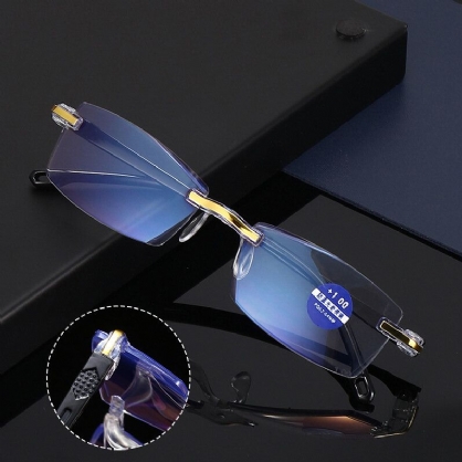 Gafas De Lectura Unisex Anti-azul Sin Marco Hd Con Recorte De Diamante De Doble Uso Gafas De Presbicia