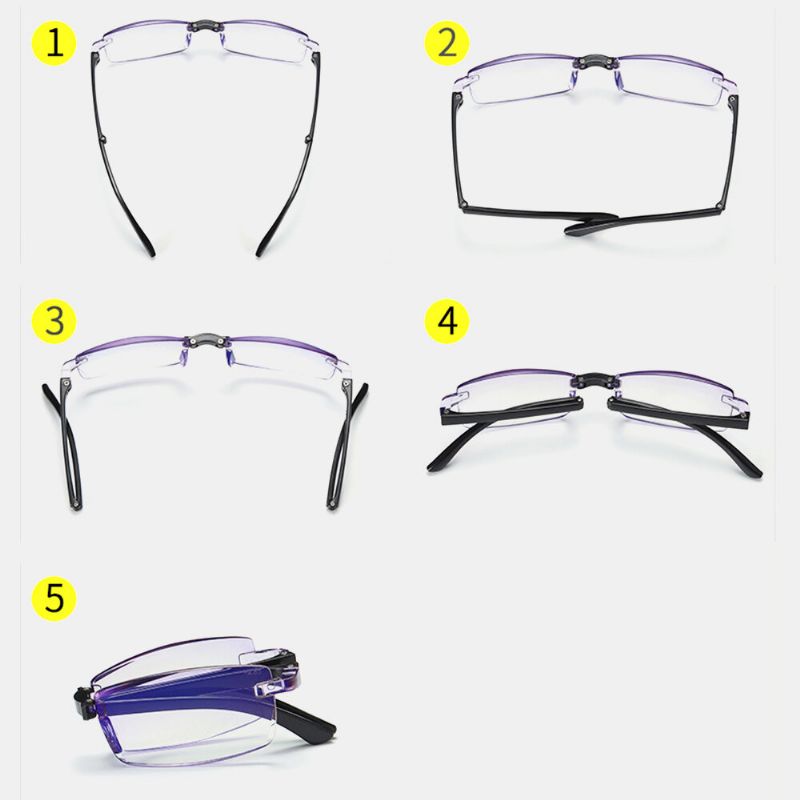 Gafas De Lectura Unisex Plegables Sin Marco Con Diamantes Recortadas Anti-azul Claro Azul Película Gafas De Lectura Gafas De Presbicia