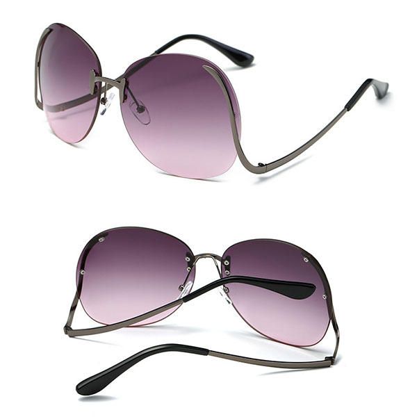 Gafas De Sol Anti-uv De Pierna Curva Sin Marco Para Mujer Gafas De Lente De Color Degradado