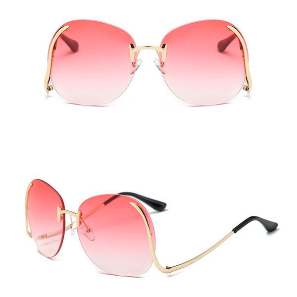 Gafas De Sol Anti-uv De Pierna Curva Sin Marco Para Mujer Gafas De Lente De Color Degradado